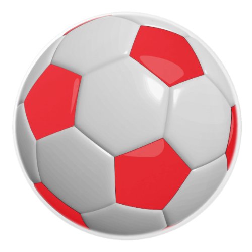 Red  White Football  Soccer Ball Ceramic Knob
