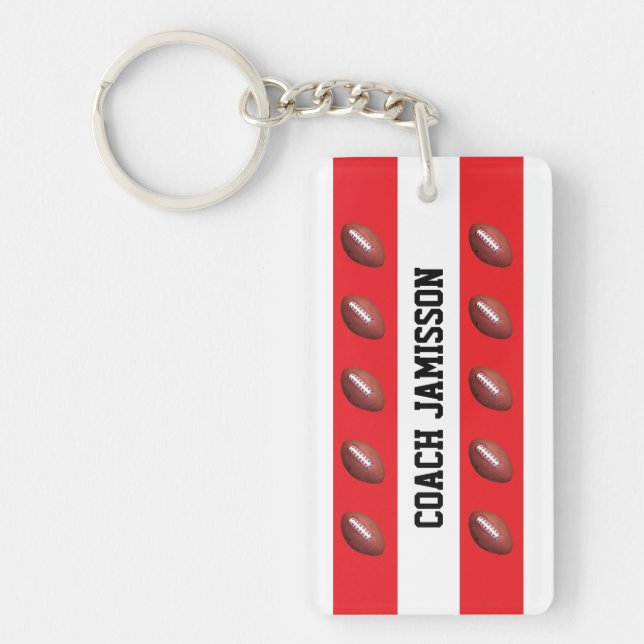 Red & White, for Football Coach or Player, Name Keychain (Front)