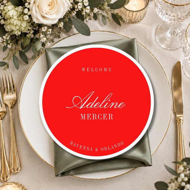 Red White Formal Round Wedding Guest Place Program (Creator Uploaded)