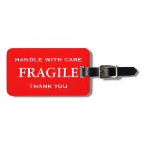 Red White Fragile Handle with Care Thank You Luggage Tag