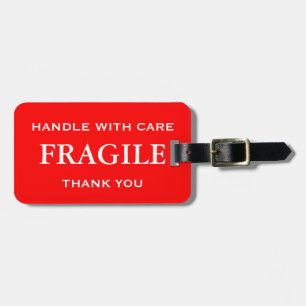 Red White Fragile Handle with Care Thank You Luggage Tag