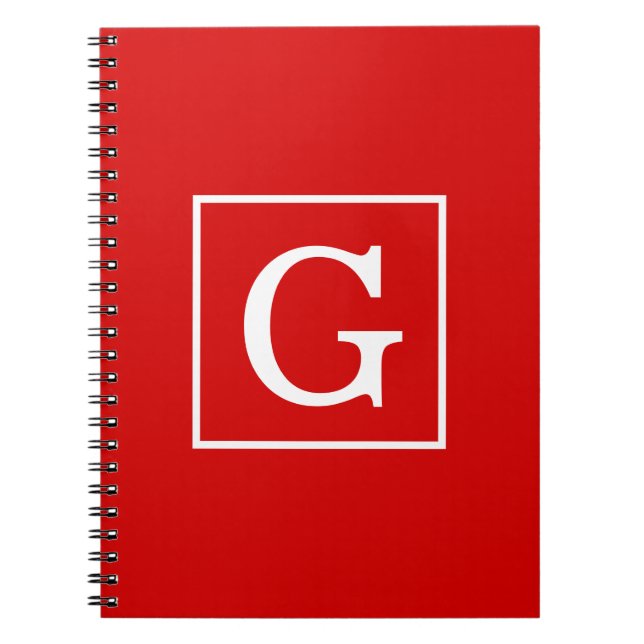 Red White Framed Initial Monogram Notebook (Front)