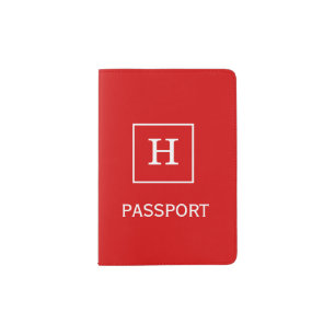 Red White Framed Initial Monogram Passport Holder