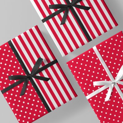 Red &amp; White Fun &amp; Unique Stripes &amp; Polka Dots Wrapping Paper Sheets