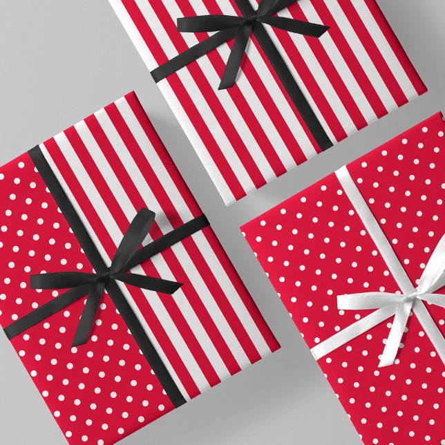 Red & White Fun & Unique Stripes & Polka Dots Wrapping Paper Sheets (Red & White Fun & Unique Stripes & Polka Dots Wrapping Paper Sheets)