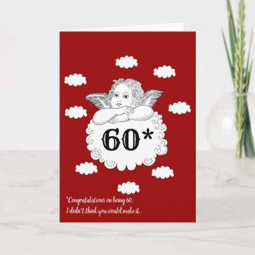 Red White Funny Cheeky Cherub Angel 60th Birthday Card