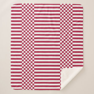 Red & White Geometric Checkers & Stripes Sherpa Blanket