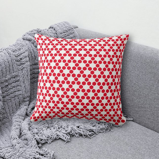 Red White Geometric Hexagon Pattern Throw Pillow (Creator Uploaded)