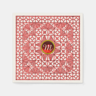 RED WHITE GEOMETRIC LACE GEM STONE MONOGRAM NAPKINS