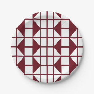 Red White Geometric Party Paper Plates