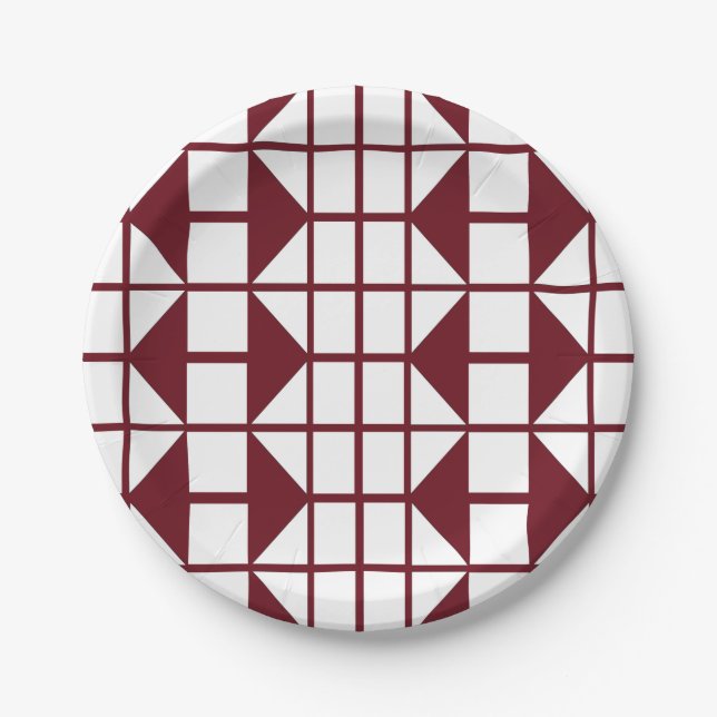 Red White Geometric Party  Paper Plates (Front)