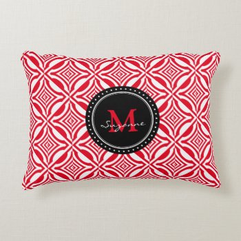 Red White Geometric Reversed Pattern Decorative Pillow by BestPatterns4u at Zazzle
