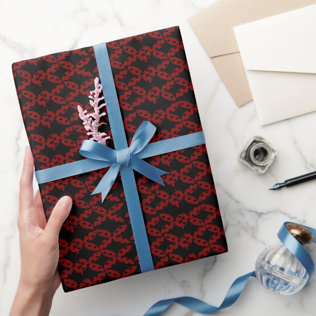 : Red & White Geometric Wave Pattern  Wrapping Paper (Gifting)