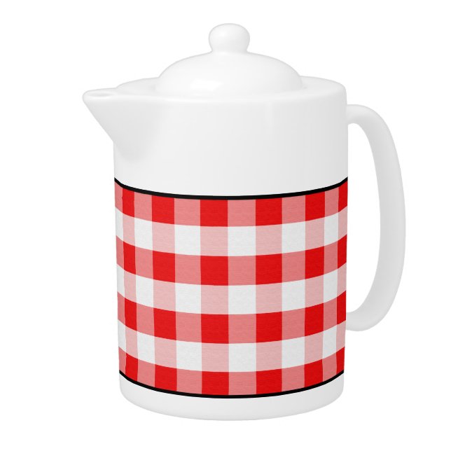 Red & White Gingham 44oz Porcelain Teapot (Right)