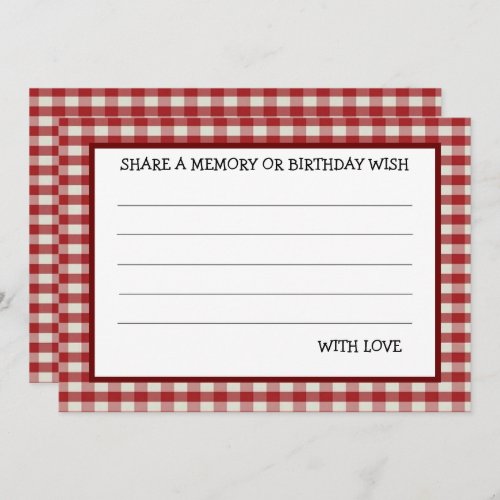 Red White Gingham Birthday Party Game Card