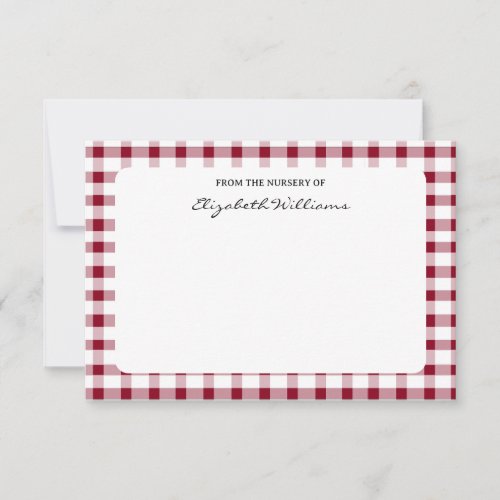 Red  White Gingham Border Personalized Note Card