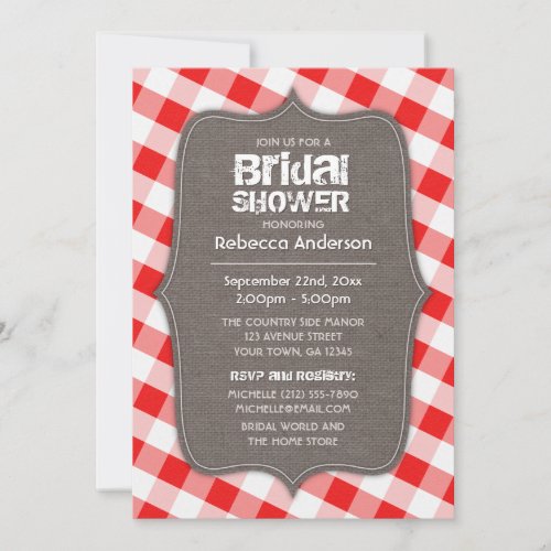 Red &amp; White Gingham Canvas Bridal Shower Invite