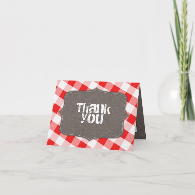 Red & White Gingham Canvas Thank You Cards (Front)