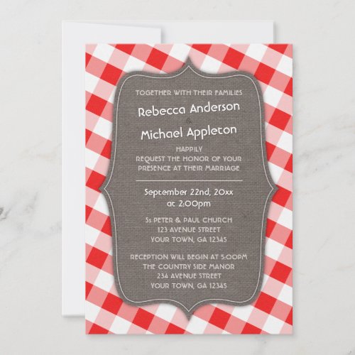 Red &amp; White Gingham Canvas Wedding Invitations