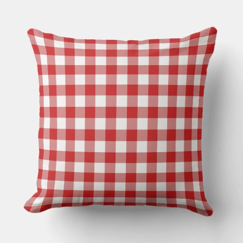 Red  White Gingham Check Outdoor Pillow