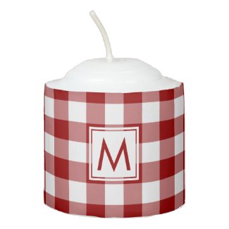 Red White Gingham Check Pattern with Monogram Votive Candle