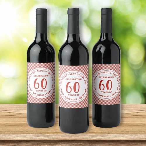 Red White Gingham Check Pattern Your Custom Text Wine Label