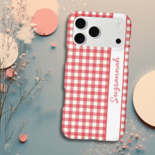 Red White Gingham Check Personalized iPhone 17 Pro Max Case