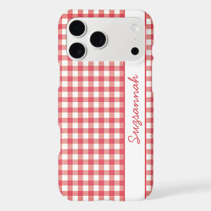 Red White Gingham Check Personalized iPhone 17 Pro Max Case