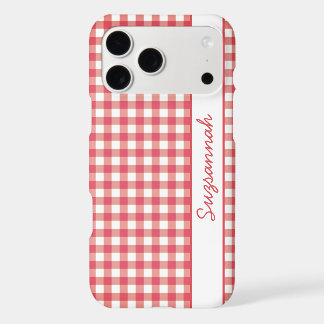 Red White Gingham Check Personalized iPhone 17 Pro Max Case