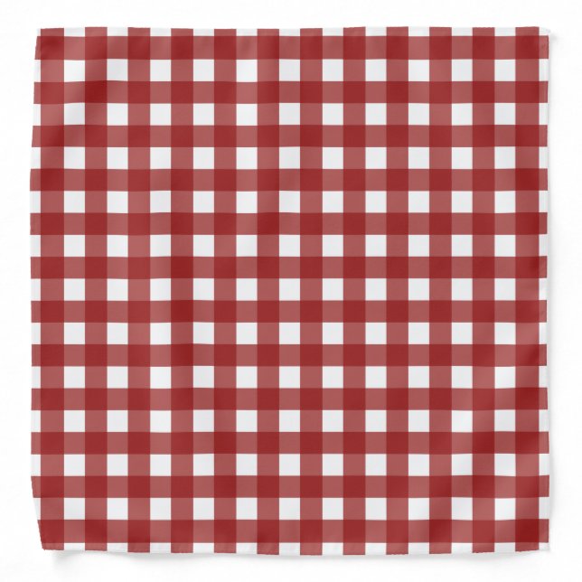 Red White Gingham Check Plaid Bandana (Front)