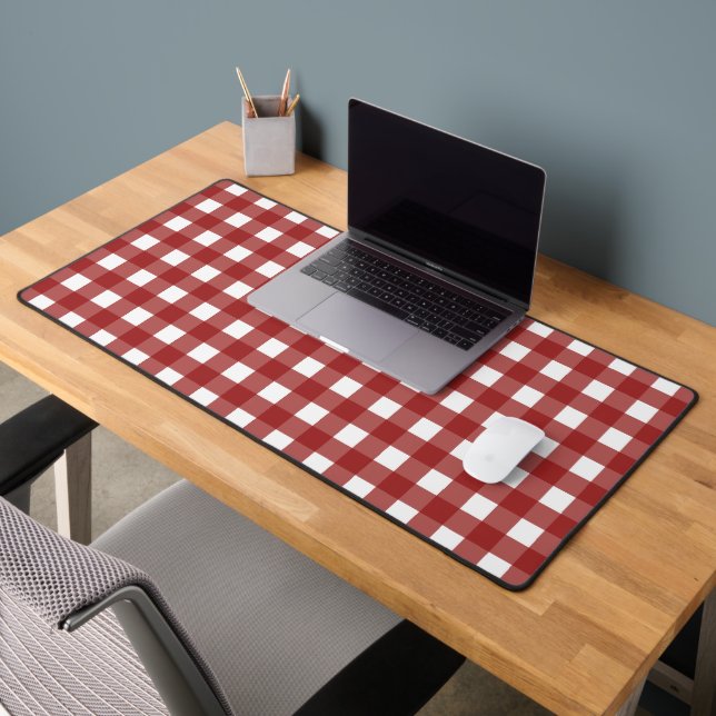 Red White Gingham Check Plaid Desk Mat (Office 2)