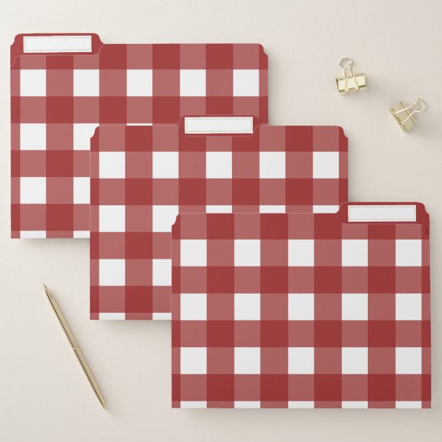 Red White Gingham Check Plaid File Folder (Set)