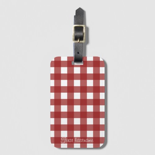 Red White Gingham Check Plaid Luggage Tag