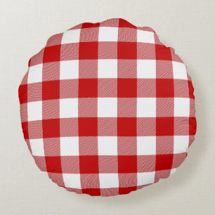 Red & White Gingham Check Round Pillow