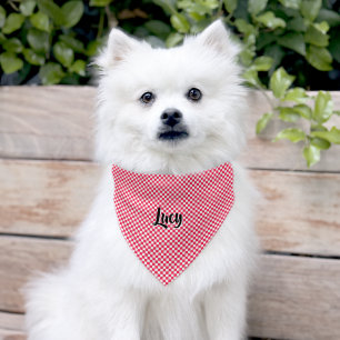 Red White Gingham Checks Design Pet Bandana Collar