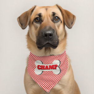 Red White Gingham Checks Dog Bone Design Pet Bandana Collar