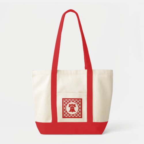 RedWhite Gingham Checks Pattern Liberty Bell Tote Bag