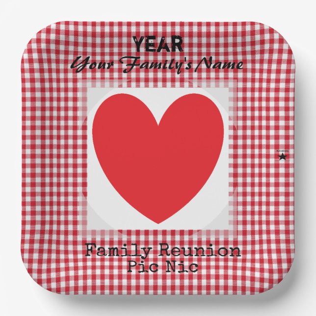 Red & White Gingham Heart Paper Plate HAMbyWG (Front)