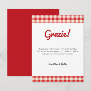 Red White Gingham Italian Baby Shower Thank You Note Card