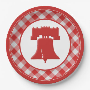 Red/White Gingham Liberty Bell July 4th BBQ Party Paper Plates