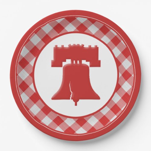 RedWhite Gingham Liberty Bell July 4th BBQ Party Paper Plates