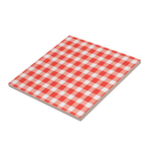 Red White Gingham Pattern Ceramic Tile