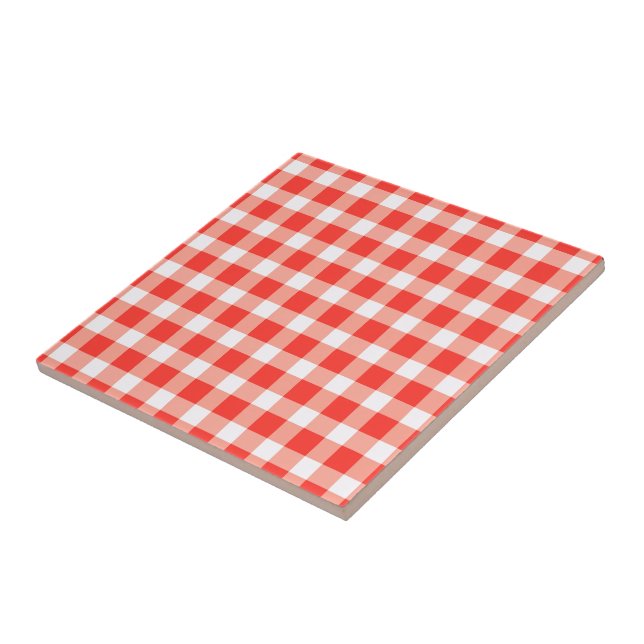 Red White Gingham Pattern Ceramic Tile (Side)
