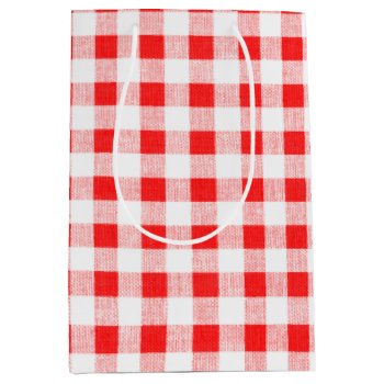 Red White Gingham Pattern Medium Gift Bag by GraphicsByMimi at Zazzle