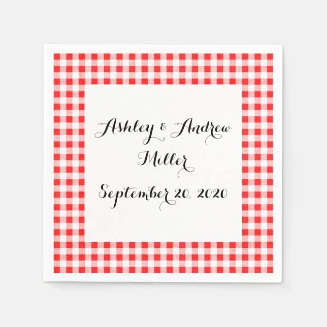 Red White Gingham Pattern Paper Napkins (Front)