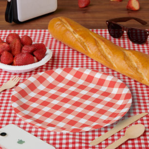 Red White Gingham Pattern Paper Plates