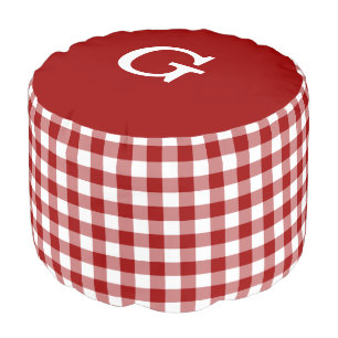 Red White Gingham Pattern with Monogram Pouf