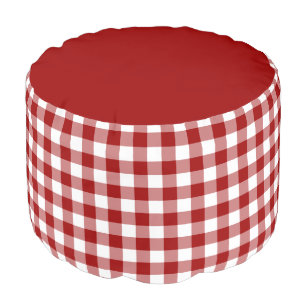 Red White Gingham Pattern with Red Top Pouf