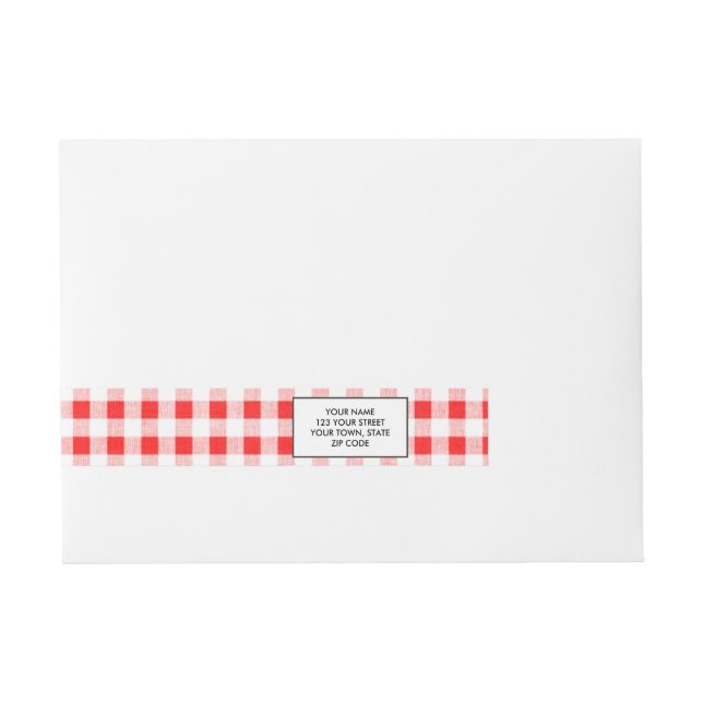 Red White Gingham Pattern Wrap Around Address Label (Front)
