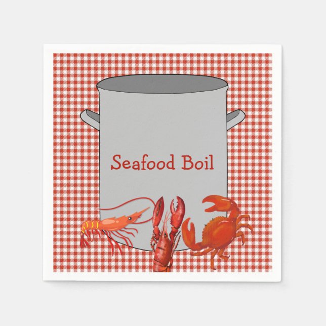 Red White Gingham Seafood Boil Napkins (Front)